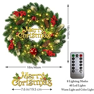 18 Inches Pre-Lit Artificial Christmas Wreath, Lighted Christmas Wreaths for Front Door with Battery Operated 45 LED Lights, Outdoor Christmas Wreath Decorated with Pine Cones, Berry Clusters 18 Inches Pre Lit Artificial Christmas Wreath Lighted Christmas Wreaths for Front Door with Battery Operated 45 LED Lights Outdoor Christmas Wreath Decorated with Pine Cones Berry Clusters