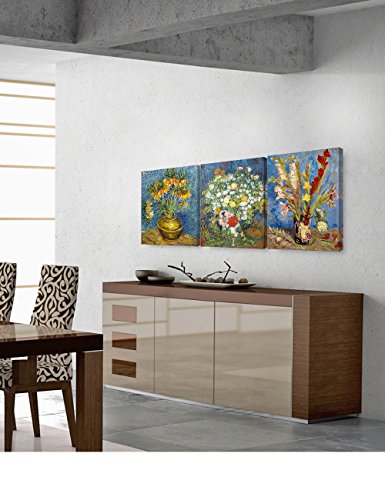 Decorarts - Triptych (Van Gogh Flower Series), Vincent Classic Art Reproduction. Giclee Canvas Prints Wall Art For Home Decor 16X20, 3Pcs/Set #TOP1