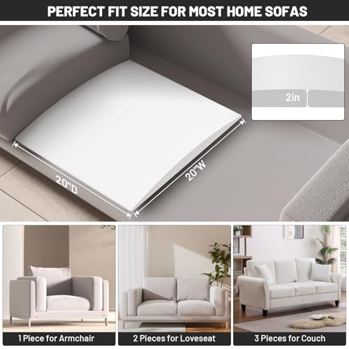 Image of Couch Cushion Support for Sagging Seat, 20 inchx20 inchx2 inch 40D High Density Curved Foam Sofa Cushion Support, Under-Cushion Sag Repair,White Set of 2