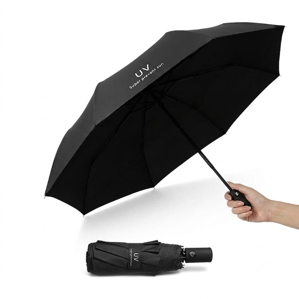 Foldable UV Protection Umbrella for Rain and Sun, 3 Fold Automatic Windproof Travel, Portable Black Umbrella for Men & Women-image-20