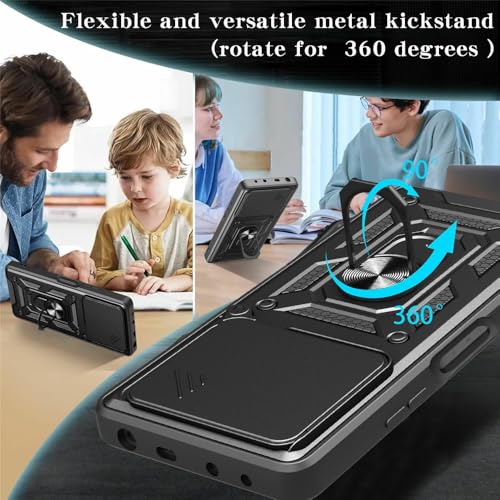 Image of Heavy Duty Back Case Cover for Tecno Spark 30 5G 5G, Shockproof Tecno Spark 30 5G Back Cover, Ring Case with Kickstand and Camera Protection Shutter - Black