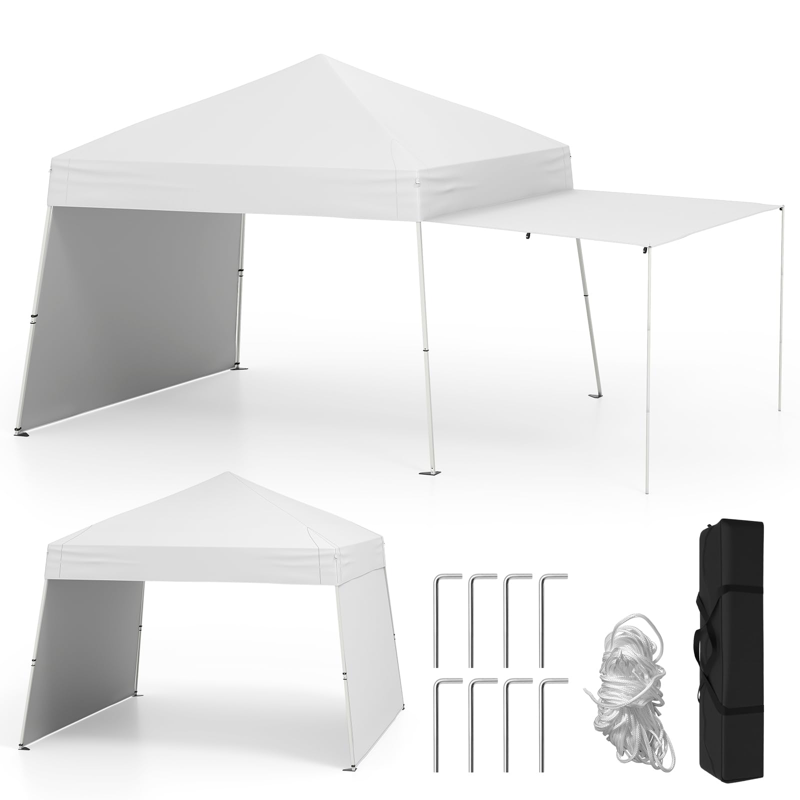 COSTWAY 3 x 2.8m Pop up Gazebo, Height Adjustable Slant Leg Canopy Tent with 2 Sidewalls and Carry Bag, Waterproof UPF50+ Sun Protection Shade Shelter (White)