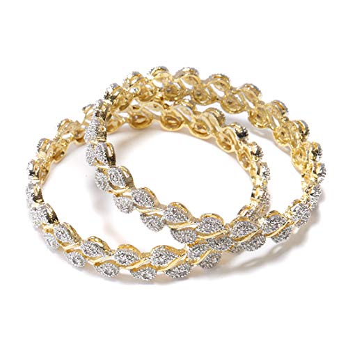 Image of ZENEME Leaf Shaped American Diamond Gold Plated Bangles Jewellery For Women & Girls (2.8)
