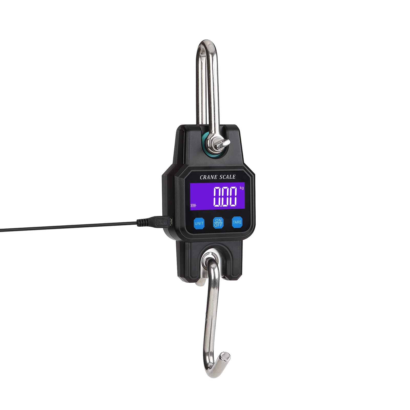 Báscula de grúa portátil de alto rendimiento, 300 kg/600 libras, báscula colgante electrónica digital, báscula de gancho industrial recargable, interruptor único, almacenamiento de datos, tara, cero