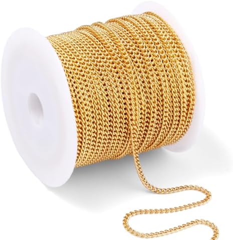 Rolo de corrente banhada a ouro 18 K, aço inoxidável 304 de 1,5 m...