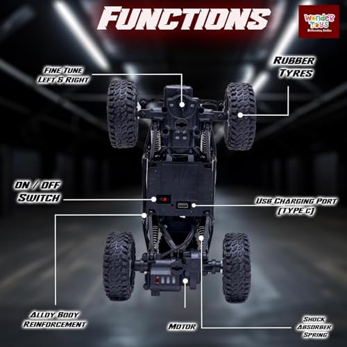 Image of Royals hub Offroader 2Wd Rc Car High Speed | 5 Functions 1:18 RC Car with Smoke Fog | Styled as Rock Crawler Climbing Monster Truck | Rechargeable Remote Control Car for Kids (Multi-Color)