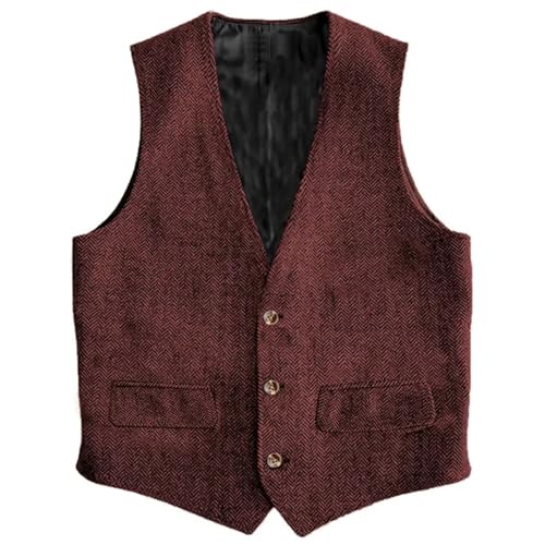 Mnjyihy Men Herringbone Single Button Waistcoat Vintage Slim Wedding Banquet Work Business Casual Suit Vest4