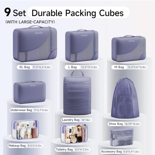 Image of OlarHike 9 Set Packing Cubes for Travel,Gifts for Women Mom,Anti-Tearing Suitcase Organizer,with Over 1000 pcs Mesh Holes,Vacation Essentials & Accessories for Cruise Ship