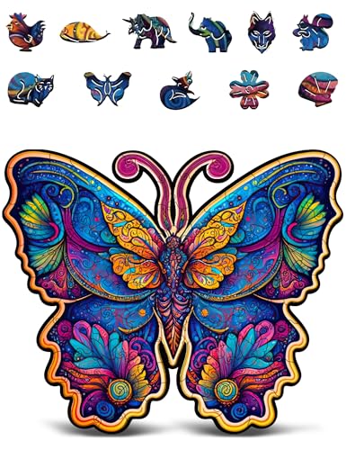 CRAFTHUB Animal Wooden Puzzles for Adults – A3 Butterfly with 121 Pieces Wood Puzzles – Jigsaw Puzzles with Unique Animal Shapes – 9.8" x 16"