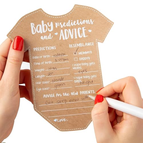 Kate Aspen Baby Predictions for Baby Shower Advice Cards - 50-Count Onesie Shaped Baby Shower Games...