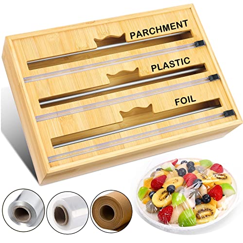 Bambus-Folienspender Mit Cutter - 2-in-1 Organizer Für Alufolie & Frischhaltefolie, 40x14,5x7,8 Cm, Wand- Oder Schubladenmontage
