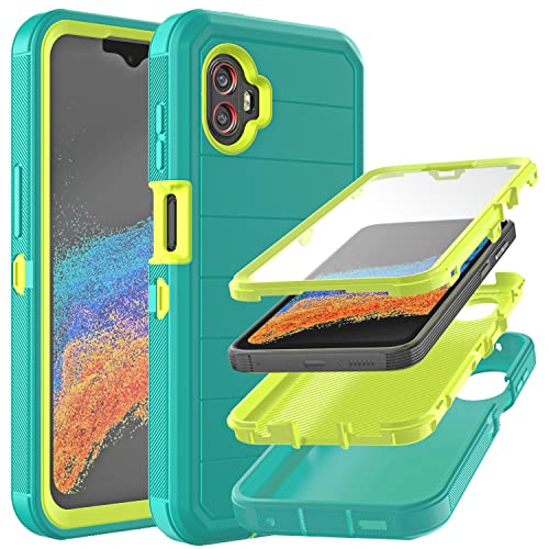 YmhxcY Cellular Phone Case for Samsung Galaxy Xcover 6 Pro, 3-Layer Durable Protection with Built-in Screen Protector, Shockproof, Light Blue/Yellow