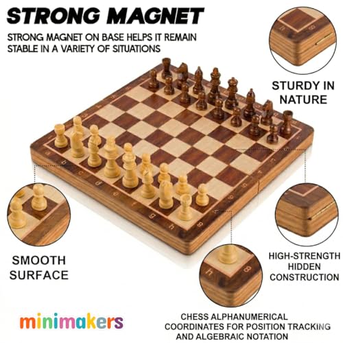 Image of 12 inches Wooden Chess Board Set Magnetic, Handcrafted Foldable Chess with Storage, Portable Travel Chess Game, Classic Strategy Gift for Teens & Adults