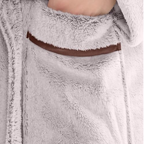 Mens Shawl Collar Fleece Robe Plush Fluffy Warm Comfort Bathrobe Shaggy Spa Robe Sherpa Oversized Sleepwear4