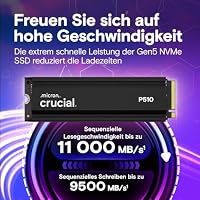 Crucial P510 SSD 1TB M.2 NVMe PCIe 5.0 x4 Gen5 mit Kühlkörper, bis zu 11.000 MB/s Lesen, 9.500 MB/s Schreiben, für Desktop PC & PS5, TLC NAND, Interne Festplatte - CT1000P510SSD5-01 – Ansicht 2