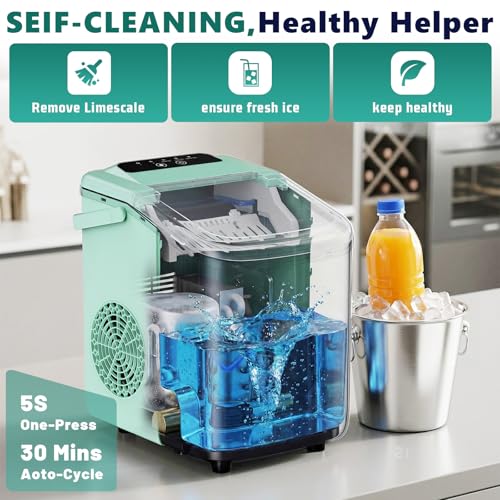 Image of Sweetcrispy Countertop Ice Maker with Scoop, Basket and Handle, Portable Ice Machine 9 Cubes Ready in 6 Mins, 26.5lbs in 24Hrs, 2 Sizes for Home Kitchen Office Bar Party