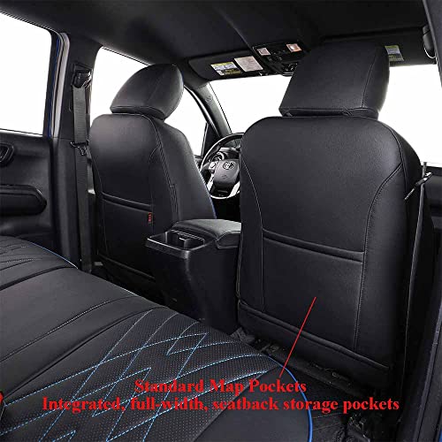 Image of EKR Tacoma Leather Car Seat Covers Custom Fit for Toyota Tacoma 2012 2013 2014 2015 (Regular Seats) - Truck Seat Covers Full Set,Faux Leather(Black with Blue Trim)