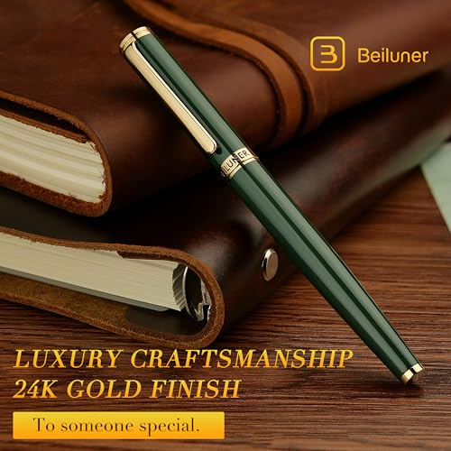 Image of BEILUNER Racing Green Fountain Pen,Stunning Luxury Pens with 24K Gold Finish, Gorgeous 24K Gilded Nib(Medium), Fancy Pen Gift for Men&Women -Ink Converter-Christmas, Office,Fancy,Nice Pen for Writing