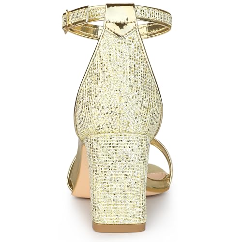 Allegra K Allegra K Women's Glitter Ankle Strap Block Heels Gold Sandals 6 M US