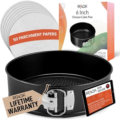RFAQK 6 Inch Springform Pan with Removable Bottom & 50pcs Parchment Paper - Non-Stick Leakproof Cheesecake & Cake Pan 6 Inch Fits 3 Qt Inst-Pot Small Springform Pan for Baking