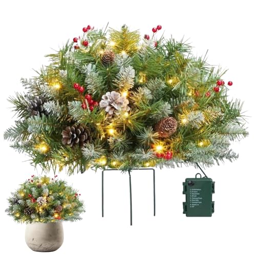 Lueear Remplissage de pot de fleurs de vacances, arbre pré-éclairé de 40,6 cm avec support – 50 lumières LED, remplissage de pot de fleurs lumineux extérieur, décoration d'intérieur de vacances à