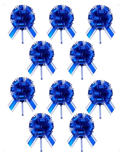 SanKristo 10 PCS Grandes Lazos Cintas Tirar Envolver, diámetro 17 cm Lazos Decorativos Regalos Color metálico, Decoración Coches Bodas, Regalos, Fiestas, Bodas, Cumpleaños, Navidad, San Valentín,Azul