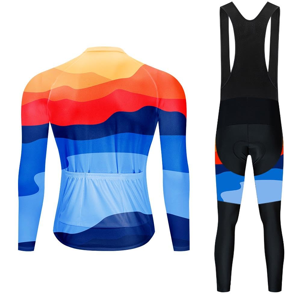 MOXILYN Men Cycling Jerseys Set Cycling Gear Kits Bike Clothing Set Long Sleeves Shirts and Cycling Pants with 19D Padded