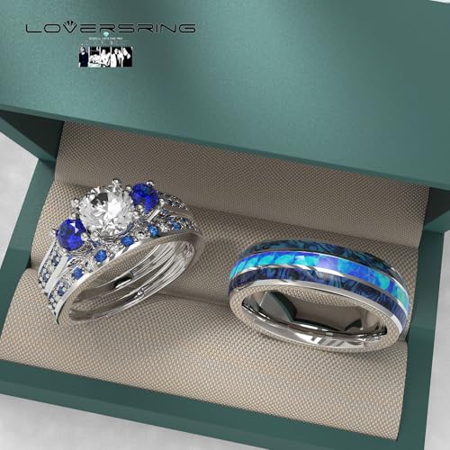 TWO RINGS Wedding Ring Sets His And Hers Promise Ring Couples Bridal Sets Women 925 Sterling Silver aaa Cz Man Titanium Wedding Bands2