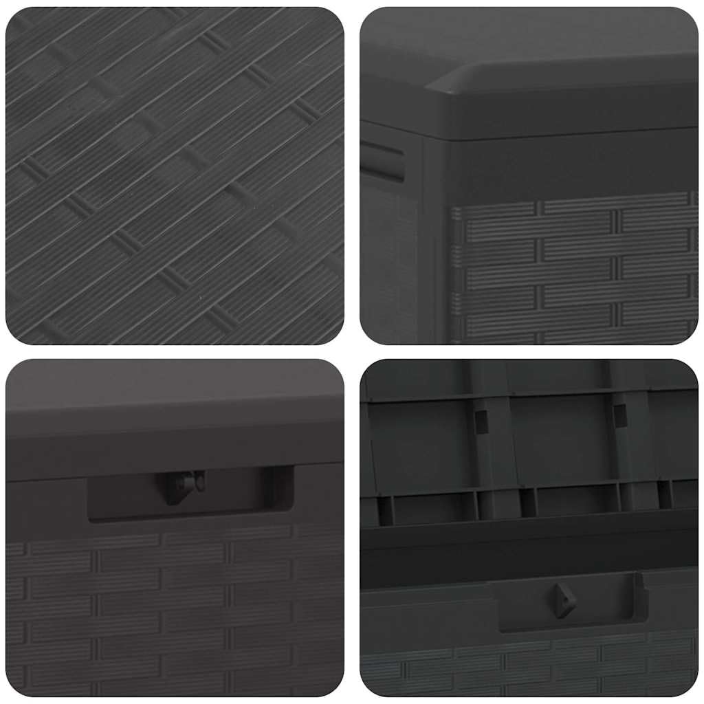 Caja de jardín antracita de polipropileno, 114 x 47 x 60 cm, con 290 L de espacio de almacenamiento, se puede cerrar, resistente a la intemperie y estable, para balcón, terraza, exterior, ideal