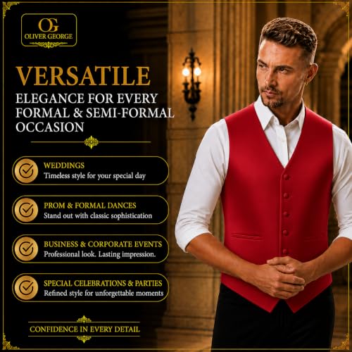 Image of Oliver George 4pc Men's Solid Formal Suit Waistcoat Tuxedo Dress Vest Necktie Bowtie Handkerchief Set for Suit or Tuxedo