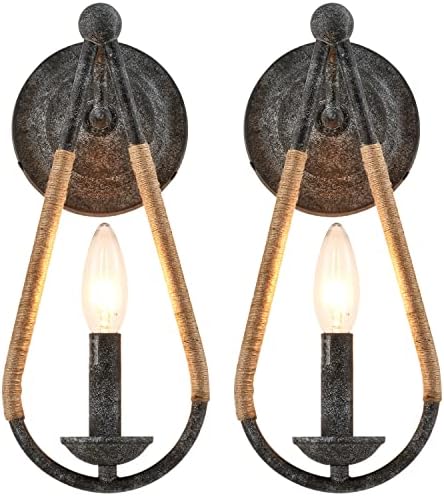 VANZARLA Rustic Wall Sconces Set of 2, 1-Light Simple Vanity Light Bedside Wall Light Fixture for Farmhouse Porch Entryway Laundry Bathroom Bedroom