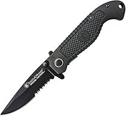Smith & Wesson Special Tactical CKTACBSD - Cuchillo plegable de alto carbono SS de 8.1 pulgadas con hoja de punto de caída de 3.5 pulgadas y mango