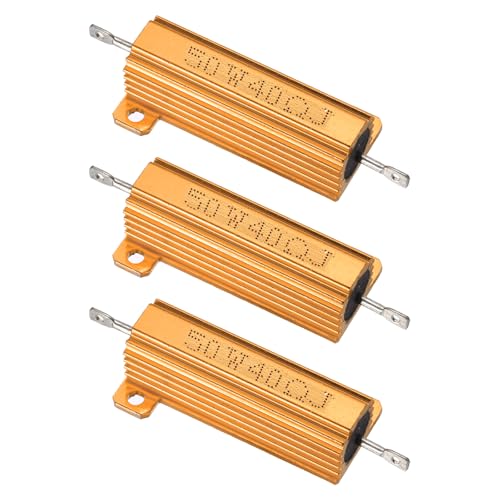 PATIKIL 50W 40 Ohm Aluminum Shell Resistor, 3Pcs Aluminum Housing Resistor, 5% Tolerance Wirewound Resistors Screw Tap Chassis Mounted, Golden
