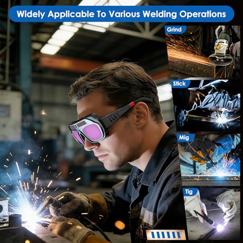 Image of Welding Glasses Auto Darkening, True Color Solar Welding Goggles with Adjustable Eye Legs, Welding Safety Glasses Eyes Protective with 10 Replacement PC Lens,Welder Mask Welding Helmet for TIG MIG ARC
