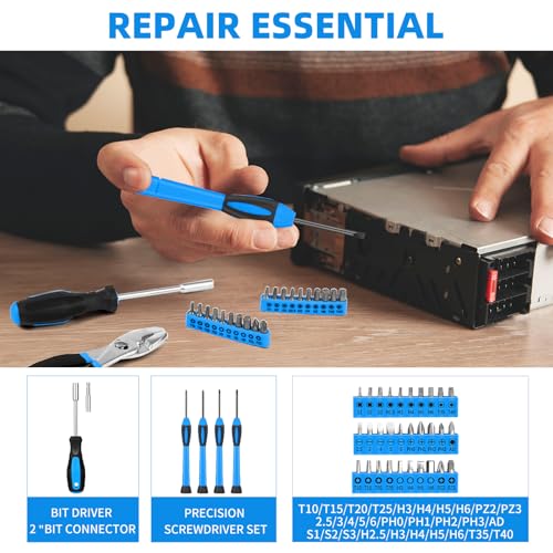 Image of 144-Piece Blue Tool Kit for Home, Household Hand Set with Plastic Toolbox | General basic repair tools for women & college students; all-purpose dorm set for home, apartment, office DIY daily repairs