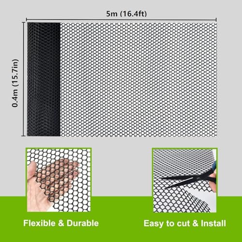 Image of Plastic Chicken Wire Mesh Fence Roll, GENNIZZ 15.7IN x 16.4FT Rigid Plastic Fencing & Netting for Garden, Dog Cat Balcony Barrier (0.4m x 5m)