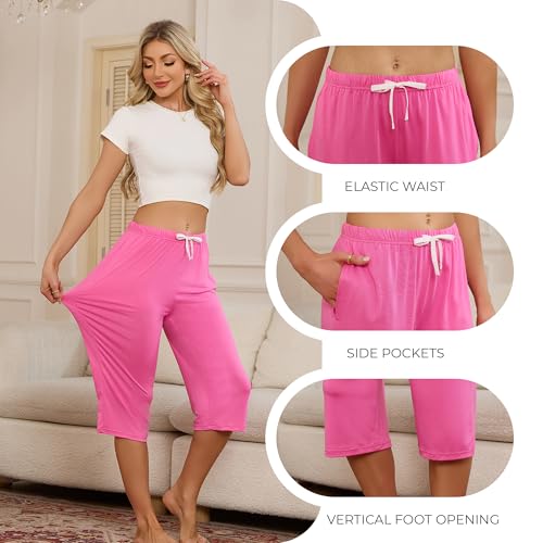 Image of U2SKIIN 3 Pack Womens Pajama Pants Capri Lounge with Pockets Comfy Drawstring Pj Bottoms Casual Summer Sleep