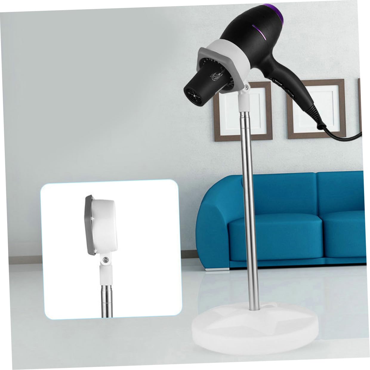 COLLBATH Haartrocknerhalterung Weiß aus Edelstahl Stabiler Gebläse Bodenständer Höhenverstellbar 50-106cm Handsfree Funktion für Zuhause und Haustierpflege