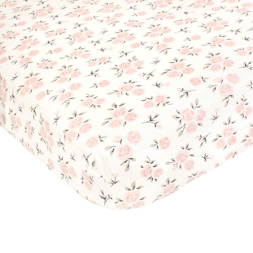 Image of Hudson Baby Unisex Baby Cotton Fitted Crib Sheet, Neutral Pink Floral, One Size