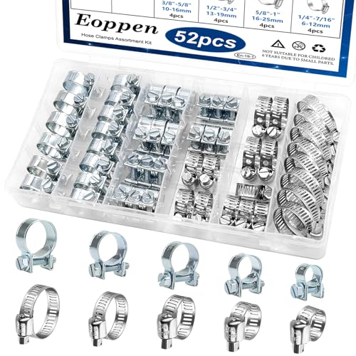 Image of 52Pcs Fuel Line Clamp Assortment Kit, 8-18mm Fuel Injection Gas Line Hose Clamps & Adjustable 1 /4Inch - 1-1 /8Inch(6-29mm) 304 Stainless Steel Hose Clamp for Automotive, Fuel Line(10 Sizes)