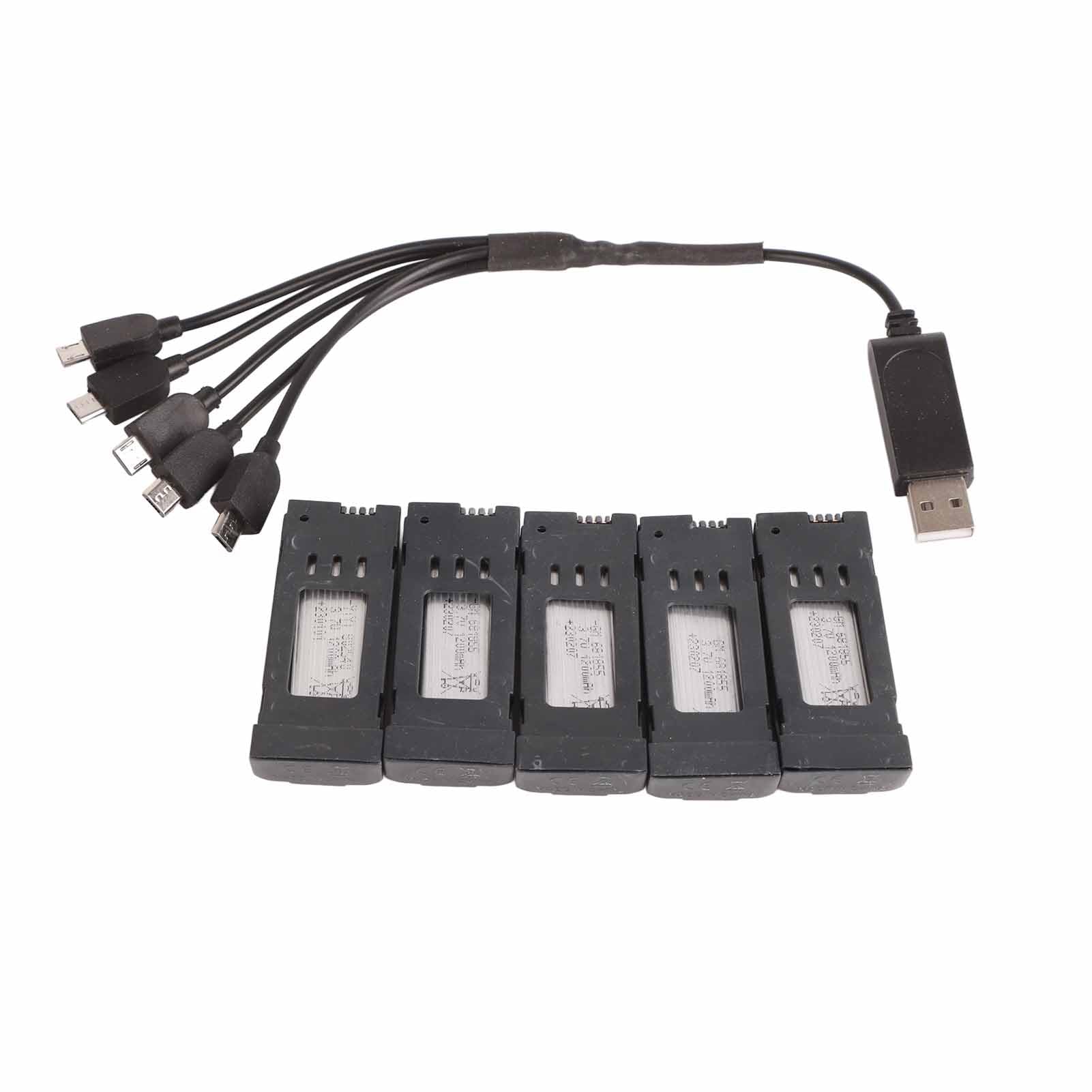 3.7V 600mAH Bateria Litowa, Bateria do Drona z Kablem do ładowarki 5 w 1, Przenośna Bateria do Helikoptera RC do E58 L800 JY019 część Zamienna do Zdalnie Sterowanego Quadcoptera