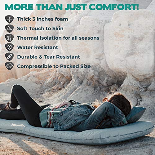 Self Inflating Sleeping Pad for Camping, 9.8 R value, 3 inches Thick Foam Camping Mat Sleeping Mat, Cold Weather Outdoor Camping Sleeping Pads, Air Mattress, Cot Pad for Tent, Car Camping, Backpacking - Thumbnail 3