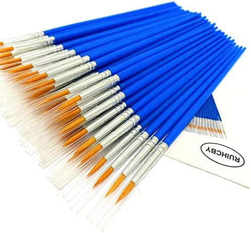 SUNKISTY Children's Art Paintbrushes, Little Painting Brushes with Plastic Handle for Kids Blue (Round tip 100pcs)