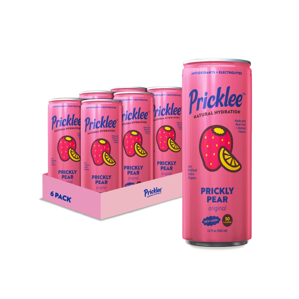 Pricklee Natural Hydration Drink – Prickly Pear – Electrolytes + Antioxidants, Low Sugar, No Artificial Sweeteners – Non-Carbonated, Caffeine-Free – Cactus Water-Based (12 oz cans, 6 pack)