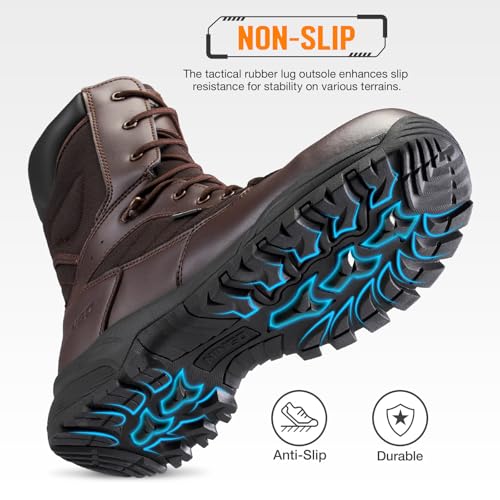 Image of NINGO Composite Toe Boots for Men, Waterproof Work Boots with Side Zipper, Non Slip and Puncture Proof Protection, Lightweight Design, 8'' Leather Safety Shoes for Construction, Industrial, Outdoor