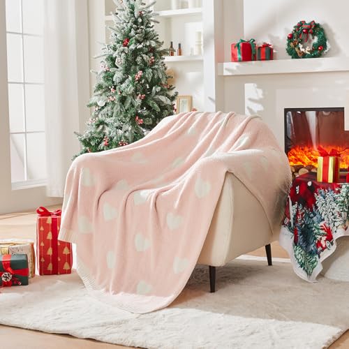 Image of CozeCube Valentine's Day Love Heart Throw Blanket, Super Soft Romantic Fullfy Microfiber, Reversible Featival Blankets for Couch Bed Sofa, Warm Knit Christmas Decorative Gift Blankets, Pink 60 inchX80 inch