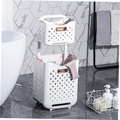 Panier à linge pliable double couche à roulettes rose gold compact pour maison