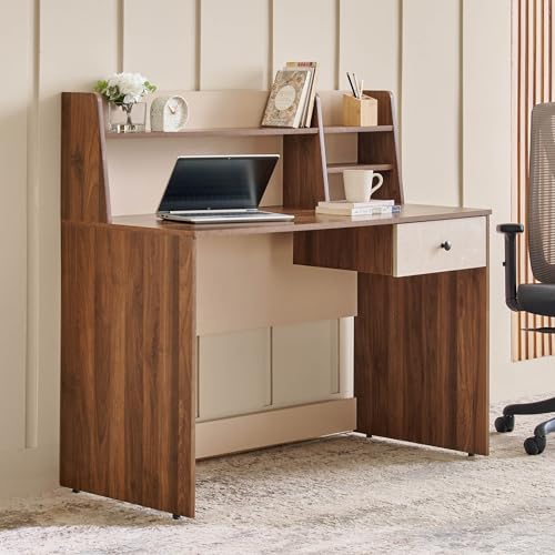 Image of Home Centre | Addison Study Desk with Hutch | Study Table for Home Office | Engineered Wood | Brown | 1 Year Warranty