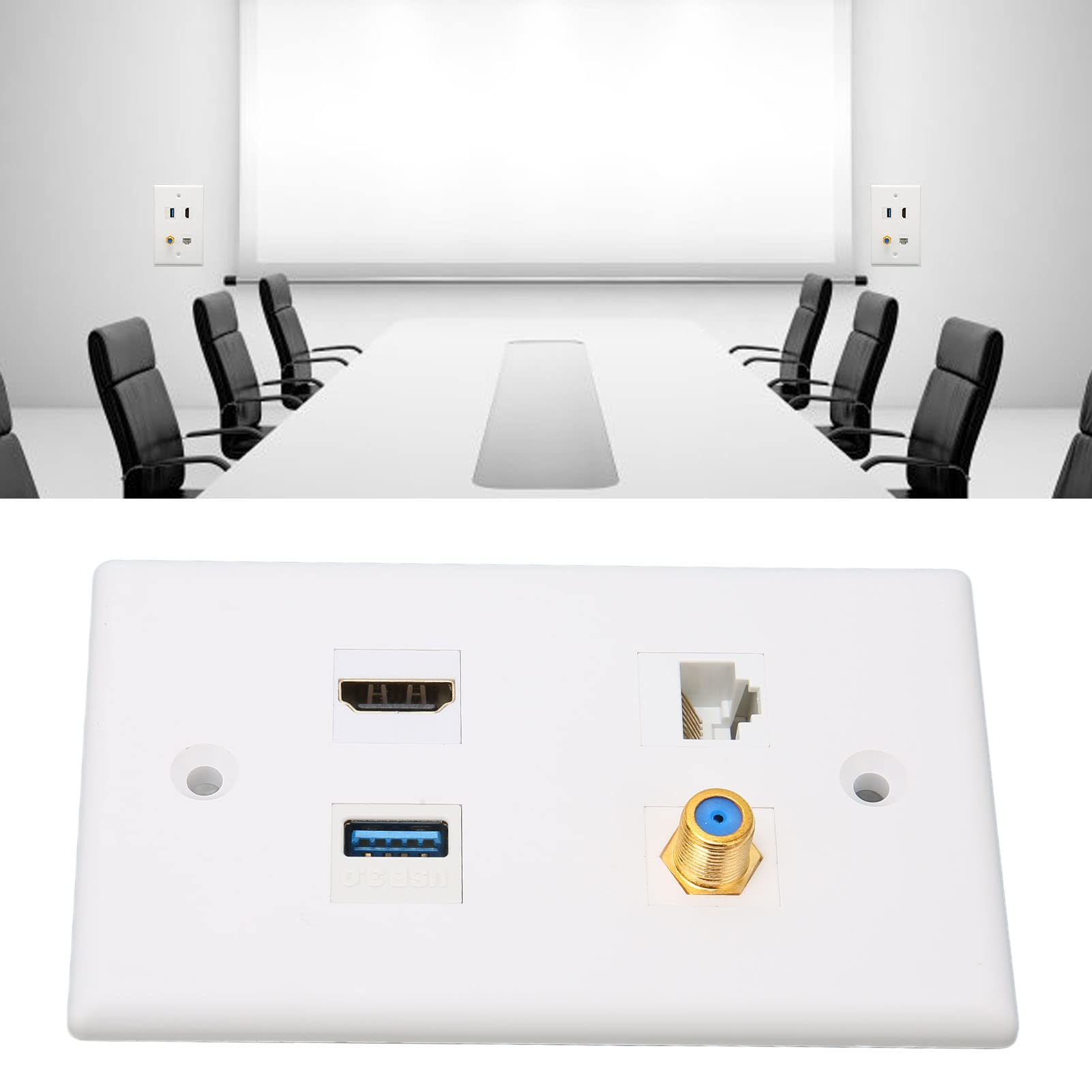 4-portowa Płyta ścienna HDMI, Wielofunkcyjna Płyta ścienna z Portami HDMI, Typu F, USB3.0, Cat6, Portem Ethernet RJ45 do Telewizora HDTV, Odtwarzacza Wideo, Projektora, Komputera Itp.