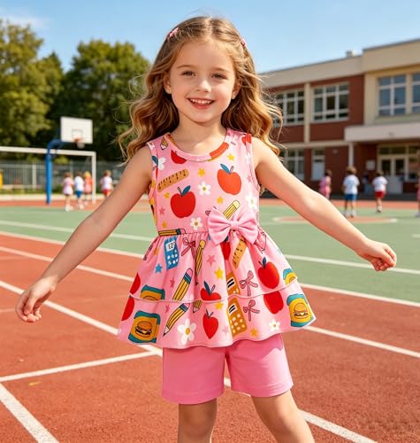 Image of Girls 2 Piece Outfit Summer Short Set Sleeveless Bow Knot Tank Top and Shorts Cute Clothes for Toddler Girls